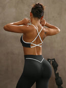 Conjunto Top Aberto nas Costas + Legging Bicolor