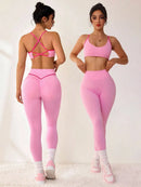 Conjunto Top Aberto nas Costas + Legging Bicolor